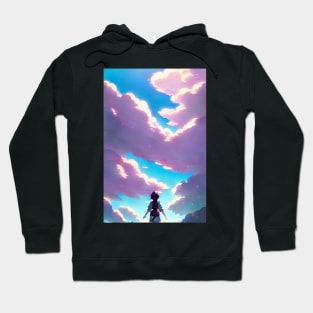 Anime Girl Pink Clouds Landscape Hoodie